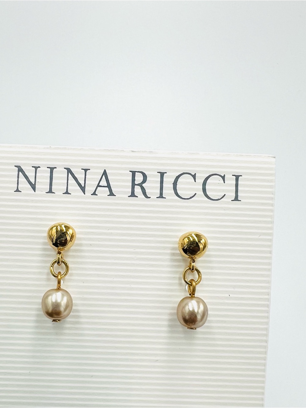 Nina Ricci Gold-Tone Drop Earrings with Champagne Pearls